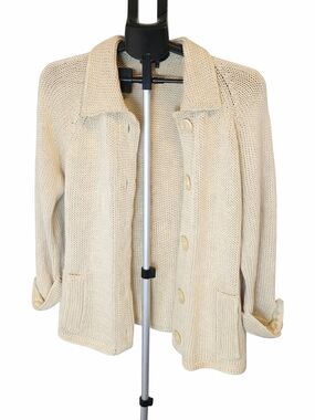 Lauren Ralph Lauren Cream Knit Button-Up Jacket